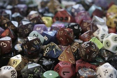 Colorful dice representing the idea of probabilistic programming