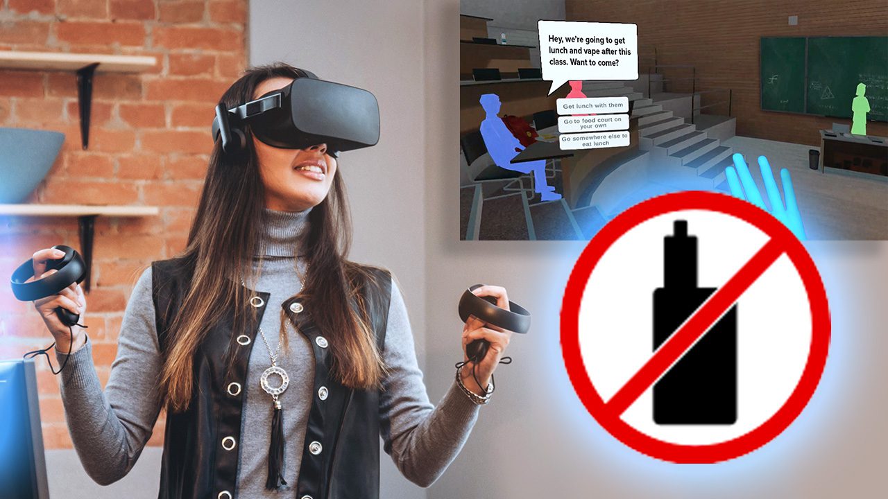 Women with VR headset using app to help her quit vaping